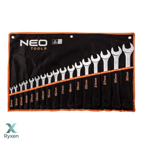 Klucze płasko-oczkowe 8-32 mm, zestaw 17 szt. NEO TOOLS