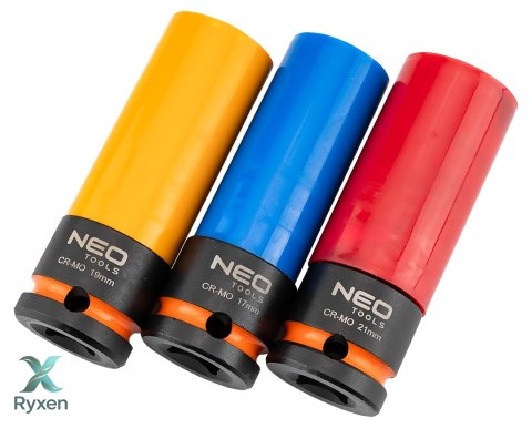 Nasadki do felg aluminiowych - zestaw 3 szt. (17 mm, 19 mm, 21 mm), Cr-Mo NEO TOOLS