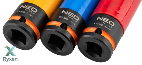 Nasadki do felg aluminiowych - zestaw 3 szt. (17 mm, 19 mm, 21 mm), Cr-Mo NEO TOOLS