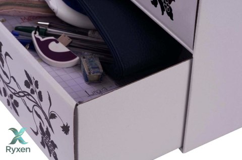 Pudełko kartonowe 2 szuflady poziome BAROKOWE KWIATY BIAŁE Aroma Smak