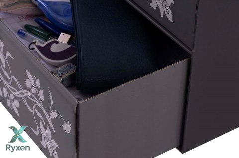 Pudełko kartonowe 2 szuflady poziome BAROKOWE KWIATY CZARNE Aroma Smak