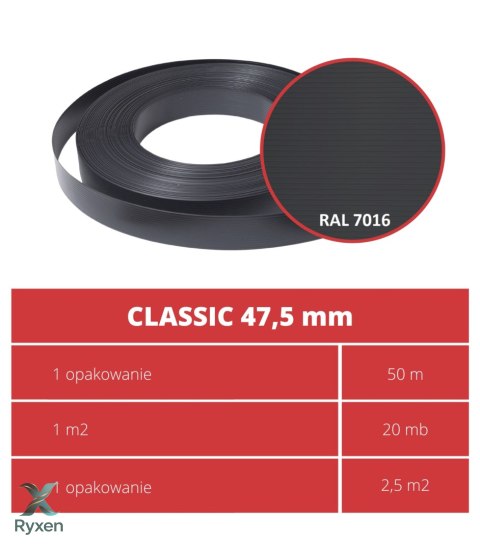 Taśma ogrodzeniowa 50mb Thermoplast® CLASSIC LINE 4,75cm GRAFIT PROTECTO