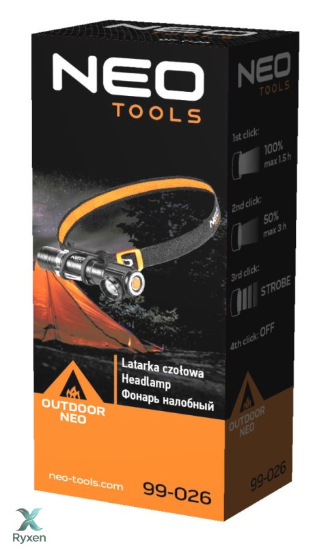Latarka czołowa akumulatorowa USB 800 lm CREE XML-T6 LED NEO TOOLS
