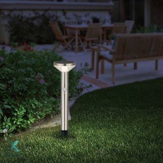 Solarna lampa LED Maclean, z czujnikiem, 3 tryby,wbijana, Li-ion 18650, IP44, 3,7V, 1200 mAh, Chrom matt, MCE465 C/M Maclean