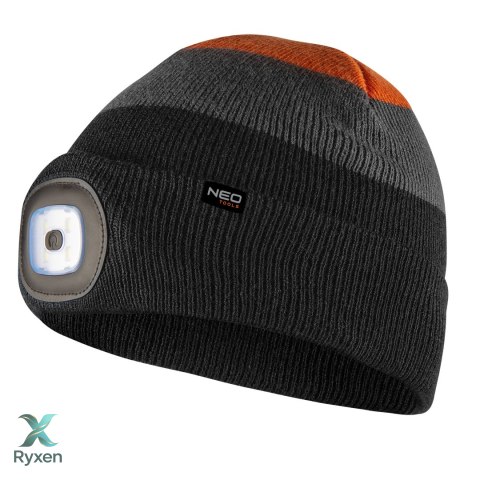 Czapka z latarką LED, czarno-szaro-pomarańczowa WARM NEO TOOLS