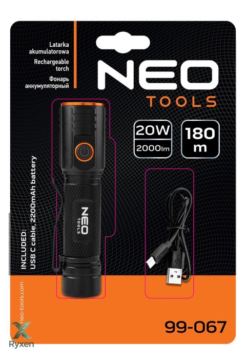 Latarka akumulatorowa USB C 2000 lm CHN LED NEO TOOLS