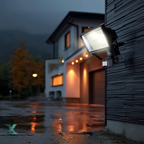 Solarny naświetlacz LED z czujnikiem ruchu Maclean Energy IP44, 6W, 360lm, 6000K zimna biała, akumulator Li-ion 2400 mAh, 5,5V D Maclean