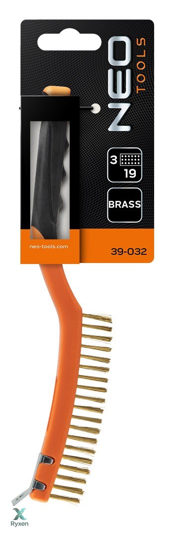 Szczotka druciana, drut mosiężny, 3x19 rzędów, ze skrobakiem NEO TOOLS