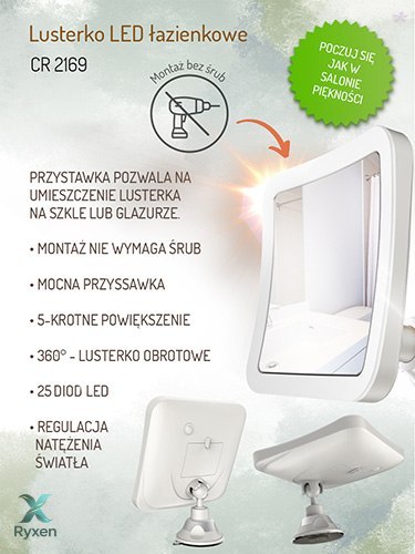 CR 2169 Lusterko led łazienkowe, 5-krotne powiększenie, 25 diod led, regulacja natężenia światła CAMRY