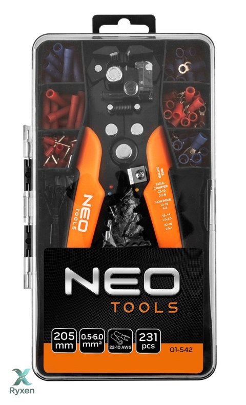 Automatyczny ściągacz izolacji 205 mm, czołowy + konektory 230 szt. NEO TOOLS