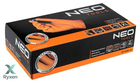Rękawiczki nitrylowe, pomarańczowe, 50 sztuk, rozmiar XL NEO TOOLS
