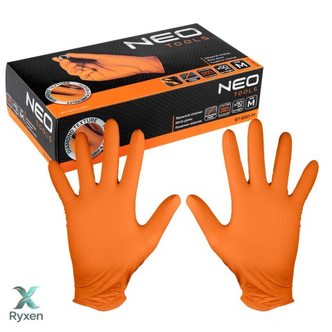 Rękawiczki nitrylowe, pomarańczowe, 50 sztuk, rozmiar M NEO TOOLS