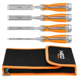 Dłuta 6, 12, 18, 24, zestaw 4 szt. Uchwyt dwukomponentowy. Pakowane w etui NEO TOOLS