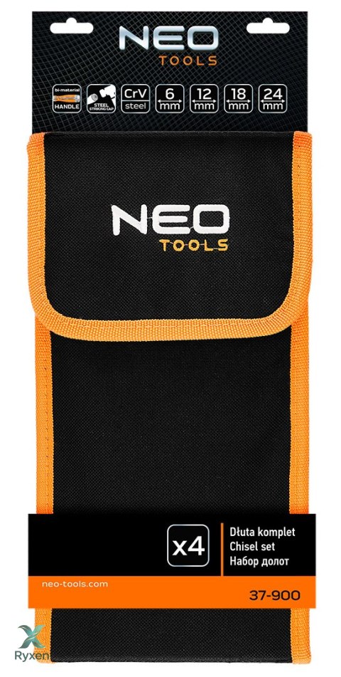 Dłuta 6, 12, 18, 24, zestaw 4 szt. Uchwyt dwukomponentowy. Pakowane w etui NEO TOOLS