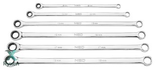 Klucze oczkowe z grzechotką, długie, zestaw 6 szt., 8 - 19 mm, miękkie etui NEO TOOLS