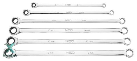 Klucze oczkowe z grzechotką, długie, zestaw 6 szt., 8 - 19 mm, miękkie etui NEO TOOLS