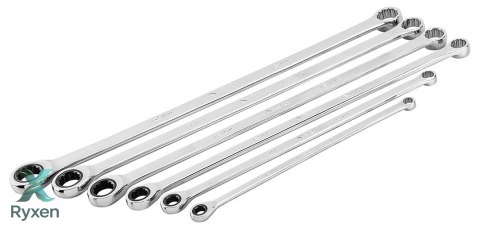 Klucze oczkowe z grzechotką, długie, zestaw 6 szt., 8 - 19 mm, miękkie etui NEO TOOLS