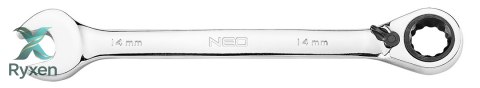Klucze płasko-oczkowe z grzechotką i przełącznikiem, zestaw 12 szt., 8 - 19 mm, miękkie etui NEO TOOLS