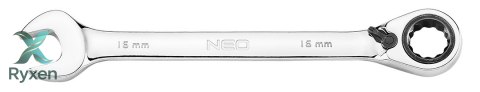 Klucze płasko-oczkowe z grzechotką i przełącznikiem, zestaw 12 szt., 8 - 19 mm, miękkie etui NEO TOOLS