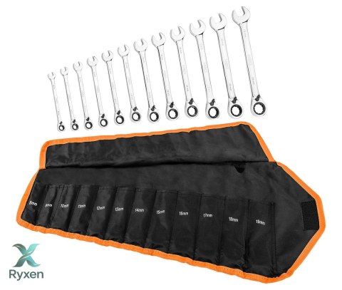 Klucze płasko-oczkowe z grzechotką i przełącznikiem, zestaw 12 szt., 8 - 19 mm, miękkie etui NEO TOOLS