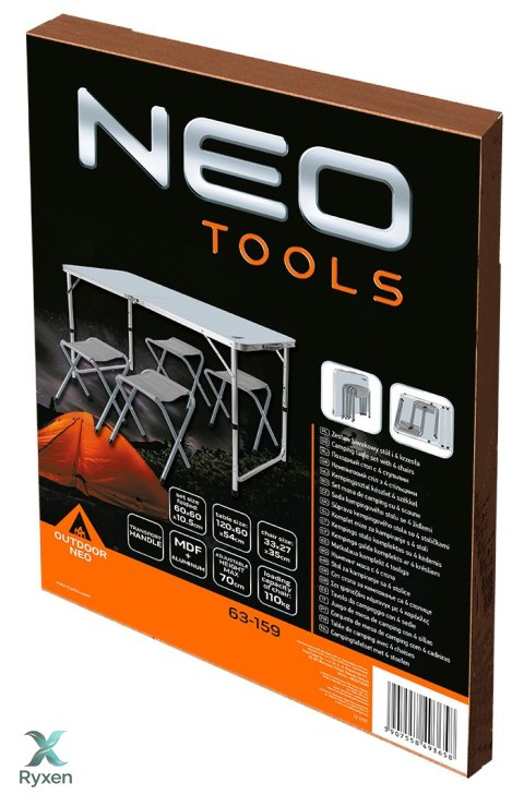 Zestaw biwakowy stół i 4 krzesła, składany w walizkę NEO TOOLS