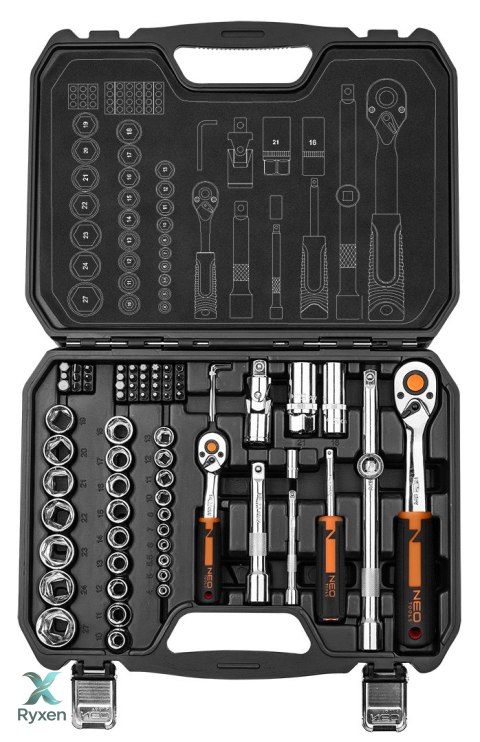 Zestaw kluczy nasadowych 1/2", 1/4", 73 szt., CrV NEO TOOLS