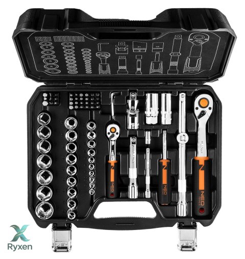 Zestaw kluczy nasadowych 1/2", 1/4", 73 szt., CrV NEO TOOLS