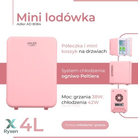 AD 8084 pink Mini lodówka 4l | chłodzenie i podgrzewanie | do domu i samochodu | system peltiera ADLER