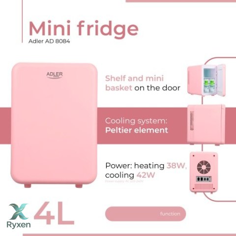 AD 8084 pink Mini lodówka 4l | chłodzenie i podgrzewanie | do domu i samochodu | system peltiera ADLER