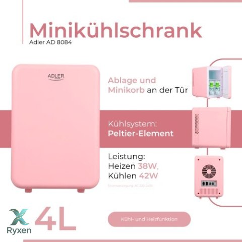 AD 8084 pink Mini lodówka 4l | chłodzenie i podgrzewanie | do domu i samochodu | system peltiera ADLER