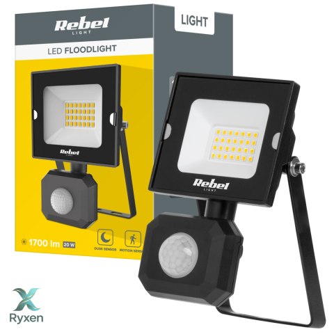 Reflektor LED naświetlacz Rebel 20W z sensorem zmierzchu i ruchu, 6500K, 230V Rebel