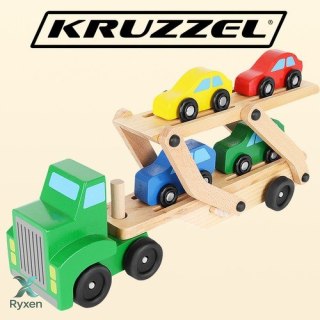 Tir drewniany - laweta + zestaw autek 22698 KRUZZEL