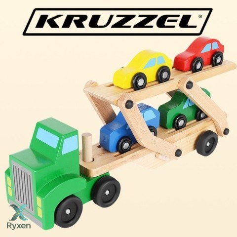 Tir drewniany - laweta + zestaw autek 22698 KRUZZEL