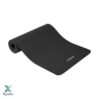 Mata gimnastyczna do ćwiczeń joga, pilates, fitness, 183x61cm, grubość 1.5cm, materiał NBR, czarna, REBEL ACTIVE Rebel