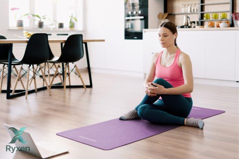 Mata gimnastyczna do ćwiczeń joga, pilates, fitness, 183x61cm, grubość 1cm, materiał NBR, fioletowa, REBEL ACTIVE Rebel