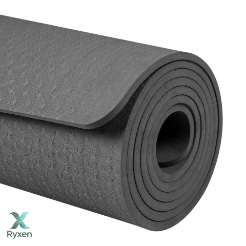 Mata gimnastyczna do ćwiczeń joga, pilates, fitness, 183x61cm, grubość 6mm, materiał TPE, czarna, REBEL ACTIVE Rebel