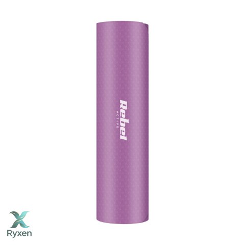 Mata gimnastyczna do ćwiczeń joga, pilates, fitness, 183x61cm, grubość 6mm, materiał TPE, fioletowa, REBEL ACTIVE Rebel
