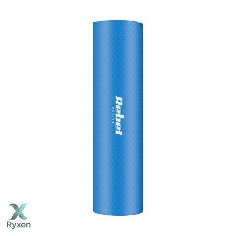 Mata gimnastyczna do ćwiczeń joga, pilates, fitness, 183x61cm, grubość 6mm, materiał TPE, niebieska, REBEL ACTIVE Rebel