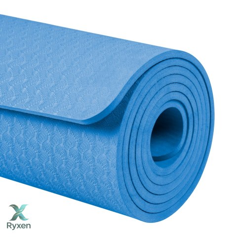Mata gimnastyczna do ćwiczeń joga, pilates, fitness, 183x61cm, grubość 6mm, materiał TPE, niebieska, REBEL ACTIVE Rebel