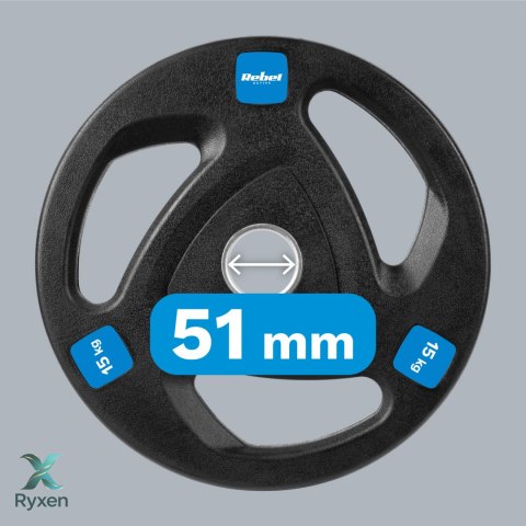 Obciążenie żeliwne olimpijskie gumowane zestaw 2x15kg, otwór 51mm , REBEL ACTIVE Rebel