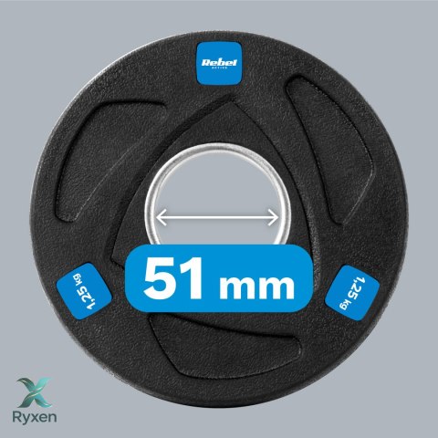Obciążenie żeliwne olimpijskie gumowane zestaw 4x1.25kg, otwór 51mm , REBEL ACTIVE Rebel