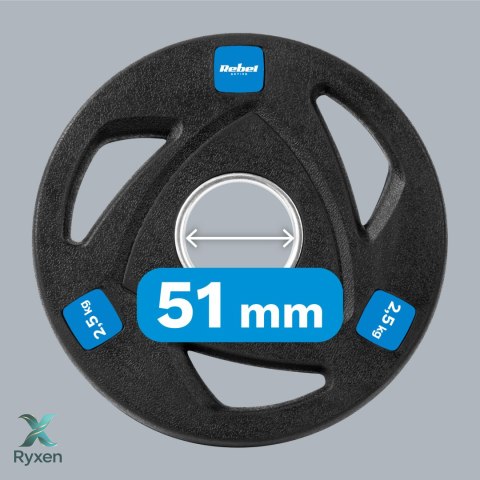 Obciążenie żeliwne olimpijskie gumowane zestaw 4x2.5kg, otwór 51mm , REBEL ACTIVE Rebel