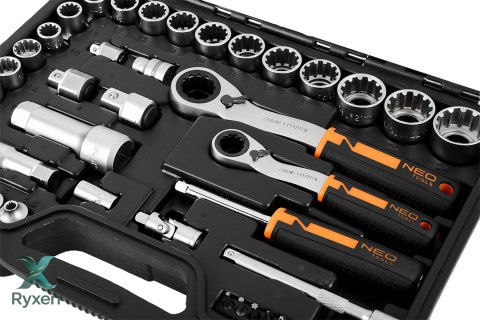 Zestaw nasadek przelotowych 1/4", 3/8", 46 szt., CrV NEO TOOLS