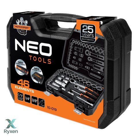 Zestaw nasadek przelotowych 1/4", 3/8", 46 szt., CrV NEO TOOLS